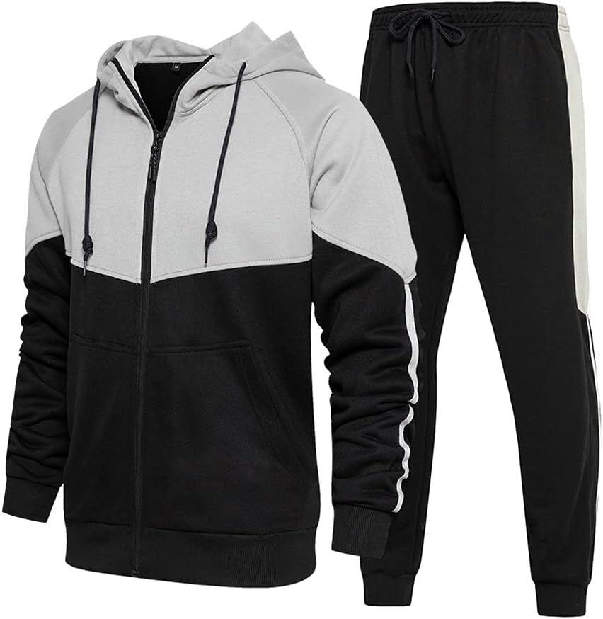 Hestic Sports Wear Men's Athletic Running Tracksuit Set Casual Full Zip Jogging Sweat Suit