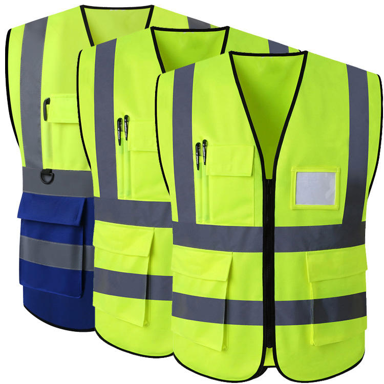Hestic Sports Wear Customized Black Reflective Safety Vest Company Logo With Pockets Custom Color Fluorescent Visibility Work Class 2 Safety Vest